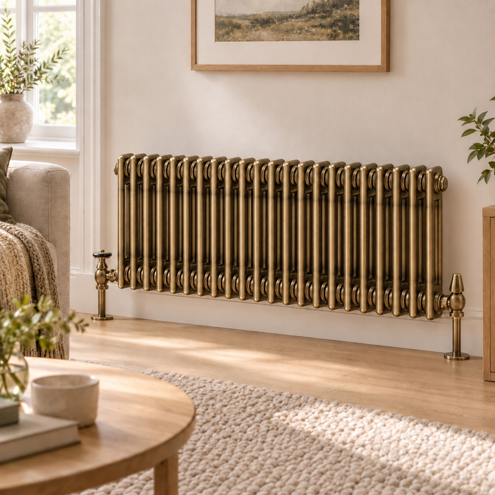 Go Bathrooms Clarence Antique Brass 2 Column Radiator 400 x 1010mm Image 2