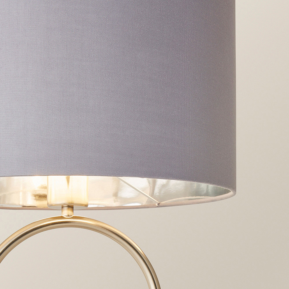 ValueLights Antonia Grey with Chrome Drum Shade Brushed Chrome Oval LED Table Lamp Image 3