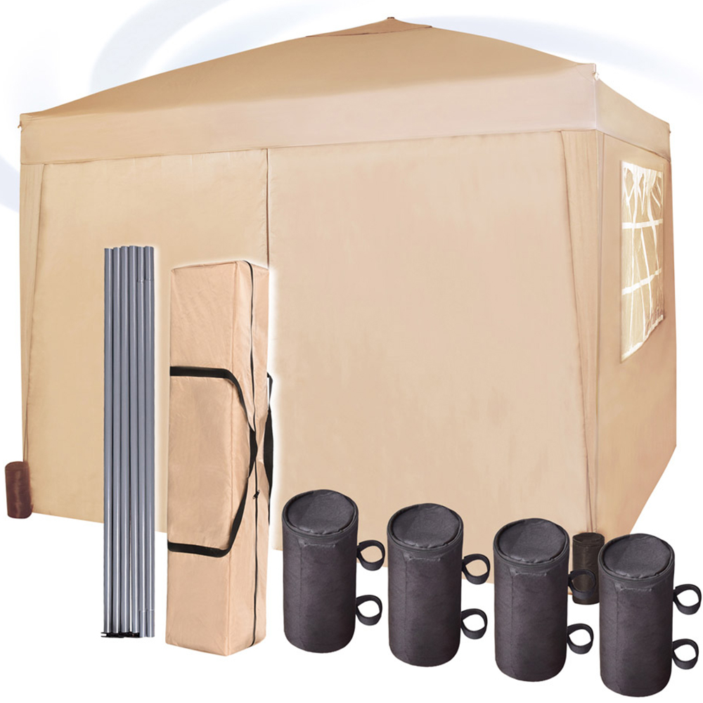 Beige Pop Up Patio Canopy Tent with Removable Sidewalls 3 x 3m Image 4