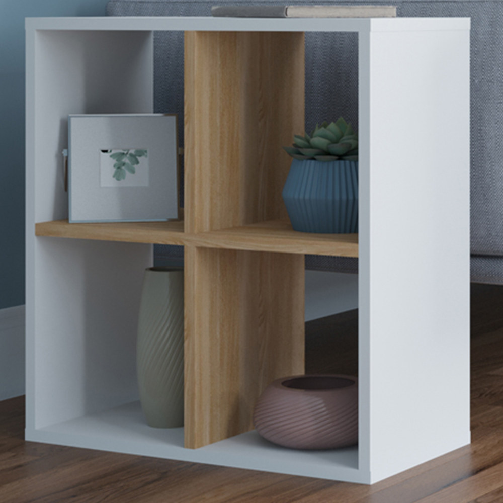 Decorotika Hansen 4 Shelf White and Oak Side Table Image 1