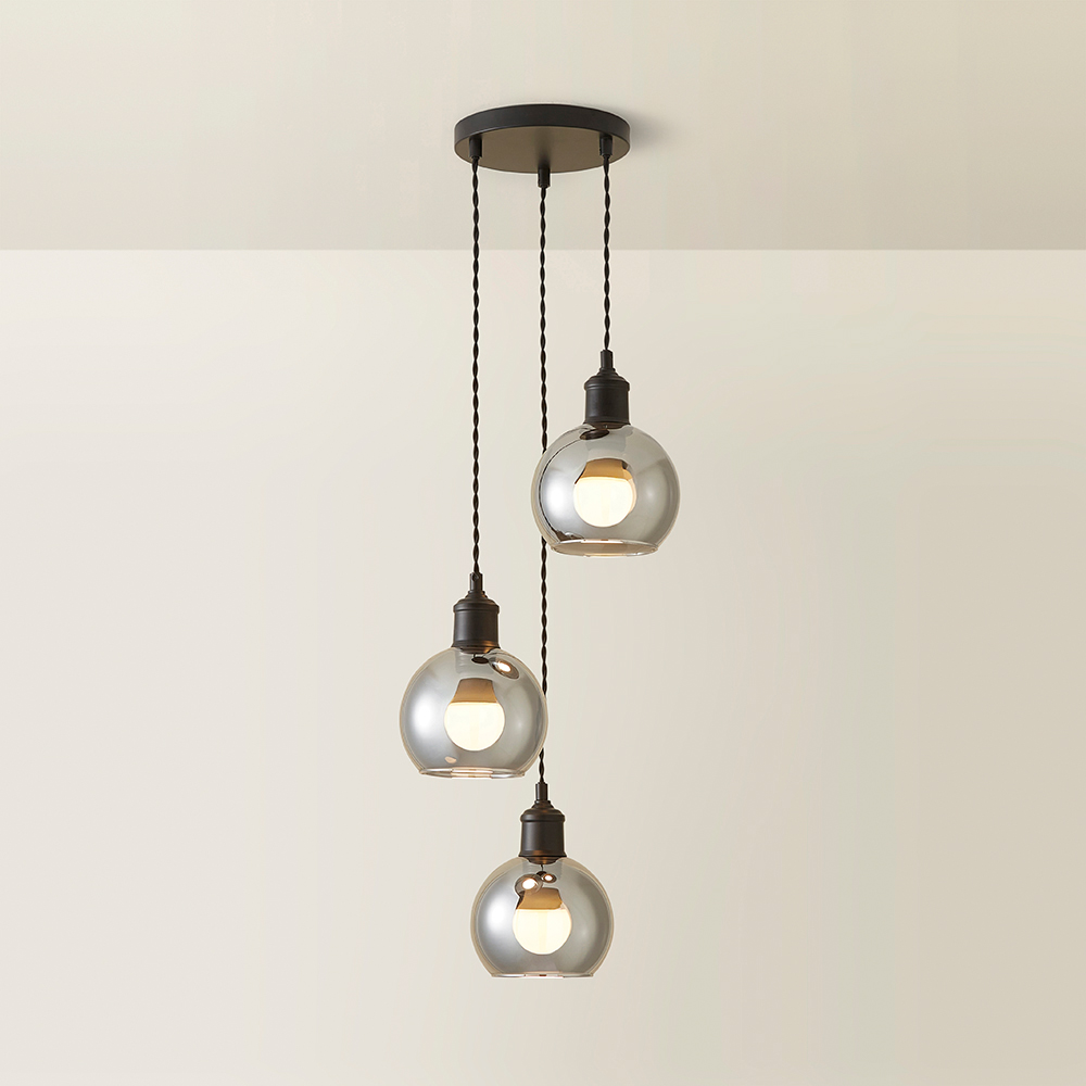 ValueLights Bellamy Smoked Glass Globe 3 Drop Matte Black LED Ceiling Pendant Light Image 5