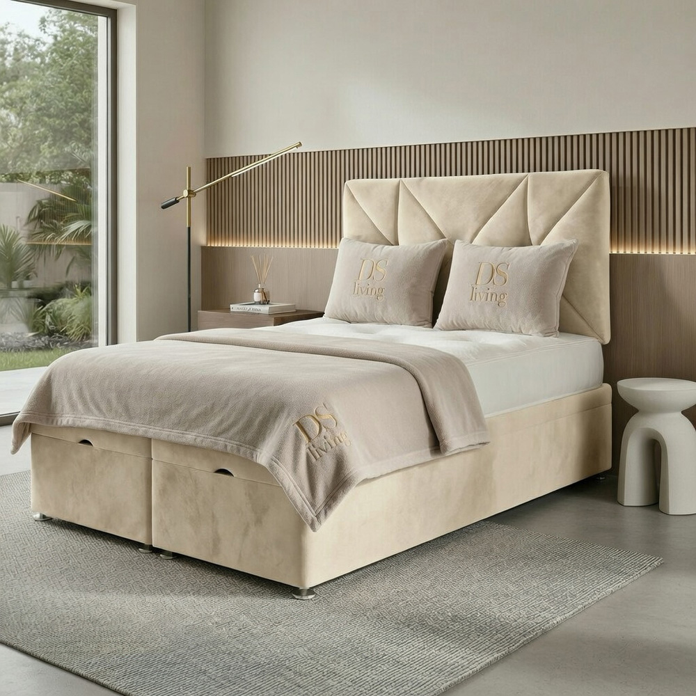 DS Living Eclipse King Size Cream Plush Velvet Ottoman Bed Image 5