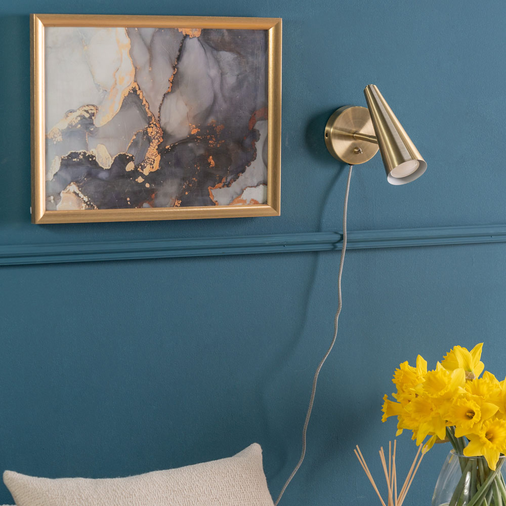 ValueLights Duke Brushed Brass Cone Plug-in LED Wall Light Image 2