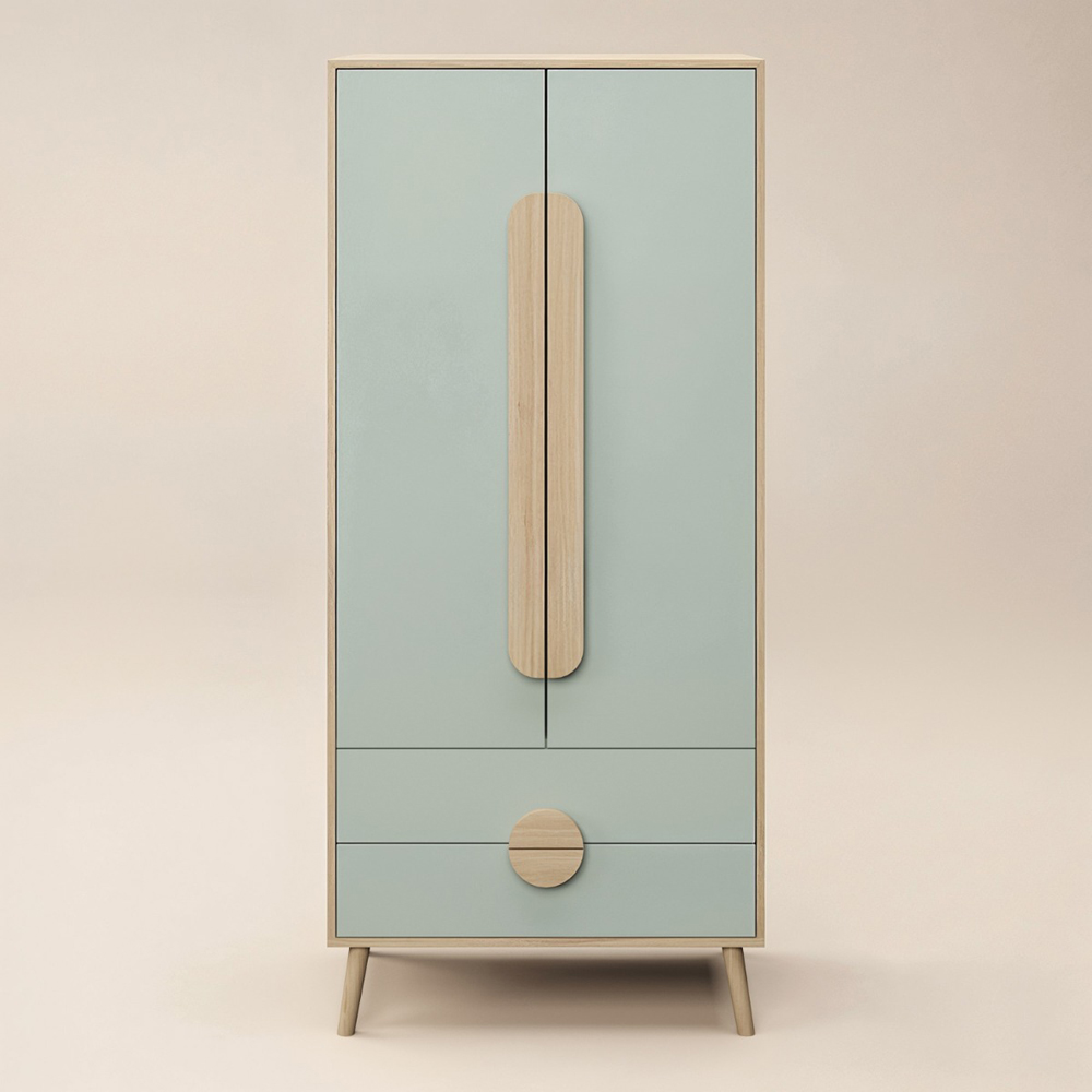 Flair Noah 2 Door 2 Drawer Green and Oak Wardrobe Image 3