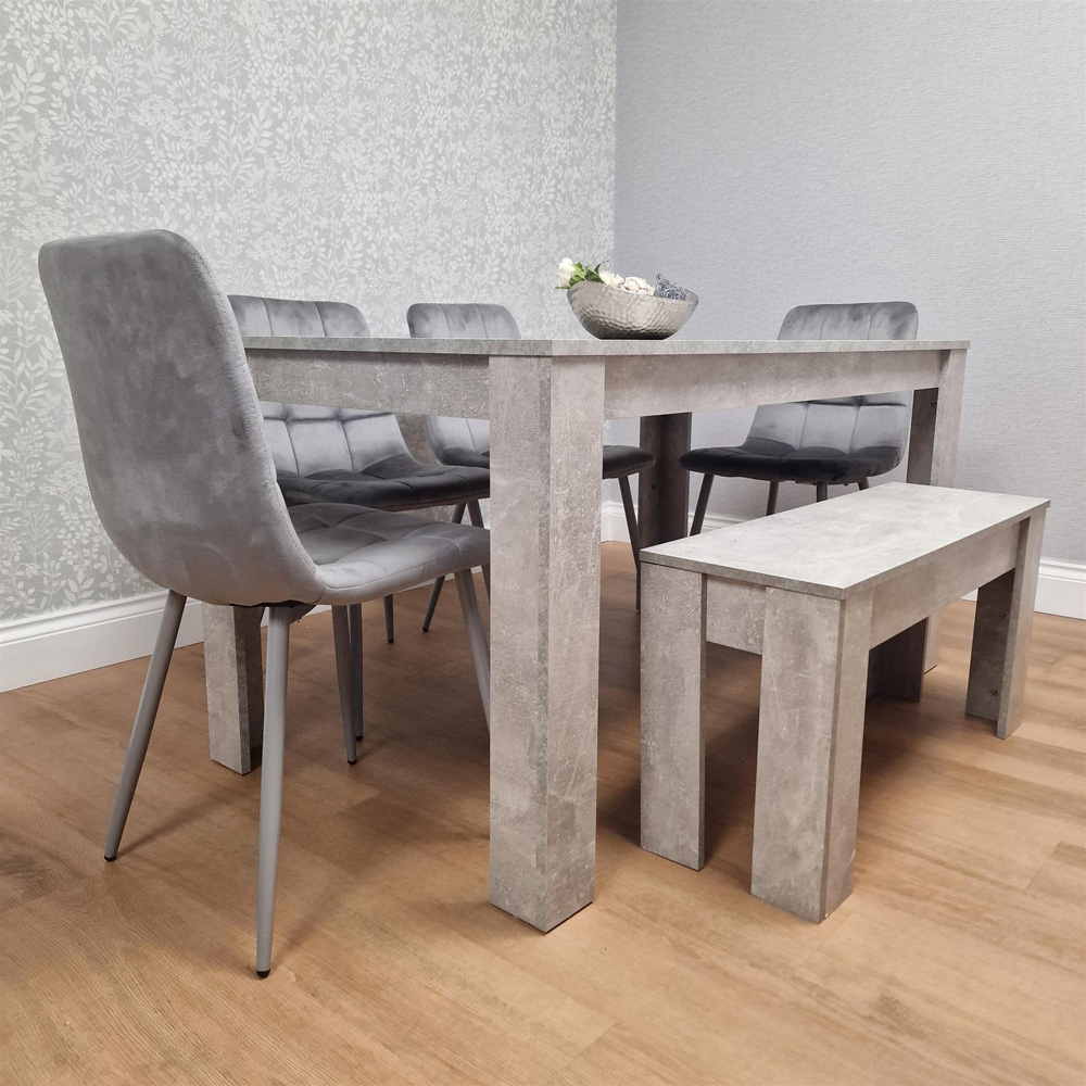 Portland Velvet 6 Seater Dining Set with Bench Stone Grey and Grey Image 6