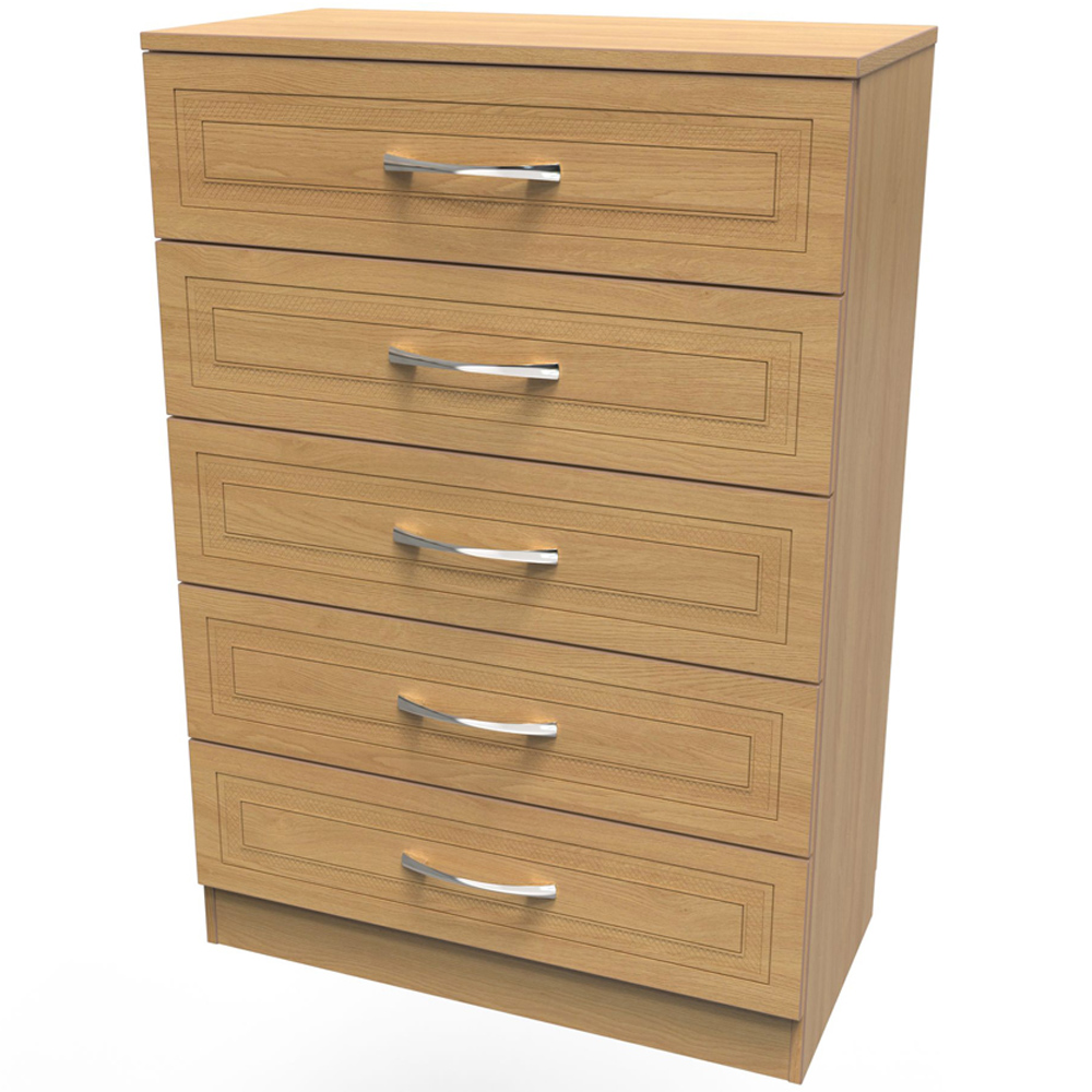 Crowndale Dorset 5 Drawer Modern Oak Chest of Drawers Ready Assembled Image 2