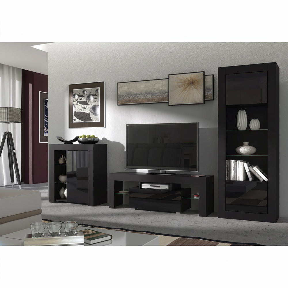 Creative Furniture Floe Black and Black Gloss Single Door 3 Shelf TV Unit Image 5