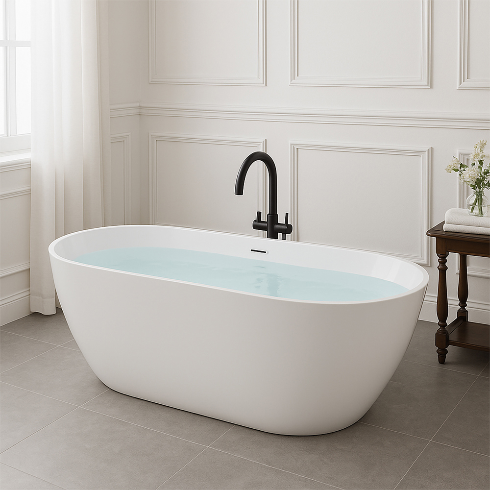 Go Bathrooms Gloss White Double Ended Round Freestanding Bath 1500 x 750mm Image 2