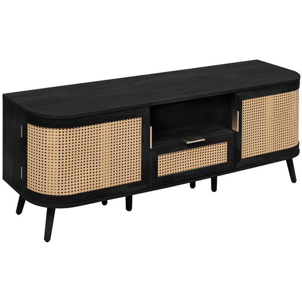 Birlea Noah 2 Door Single Drawer Black Rattan TV Unit Image 2