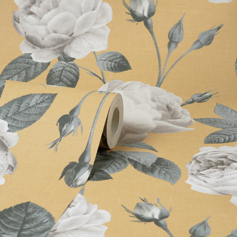 Fine Decor Eden Floral Mustard Wallpaper Image 2