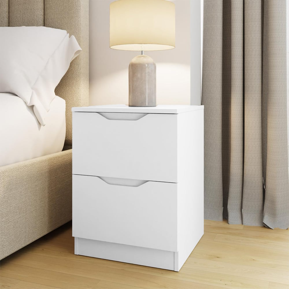 FWStyle Luno 2 Drawer White Modern Bedside Table Image 6