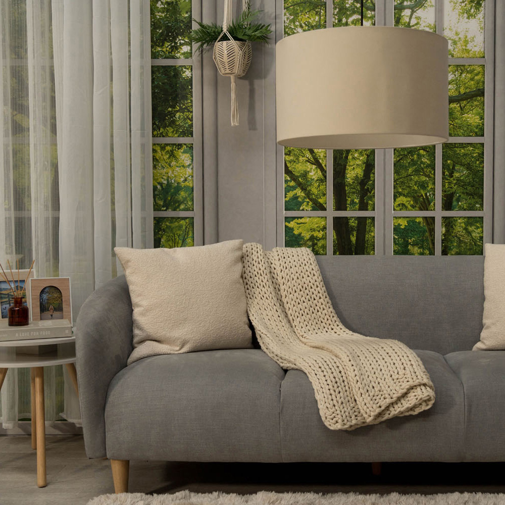 ValueLights Reni Natural Fabric Drum Ceiling Lamp Shade 45cm Image 4