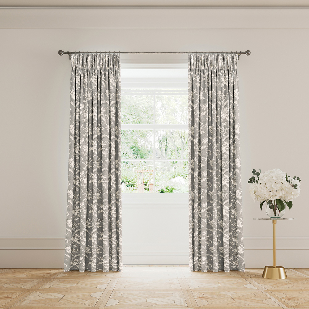 V&A Daffodil Dream Grey Lined Curtains 168 x 137cm Image 4