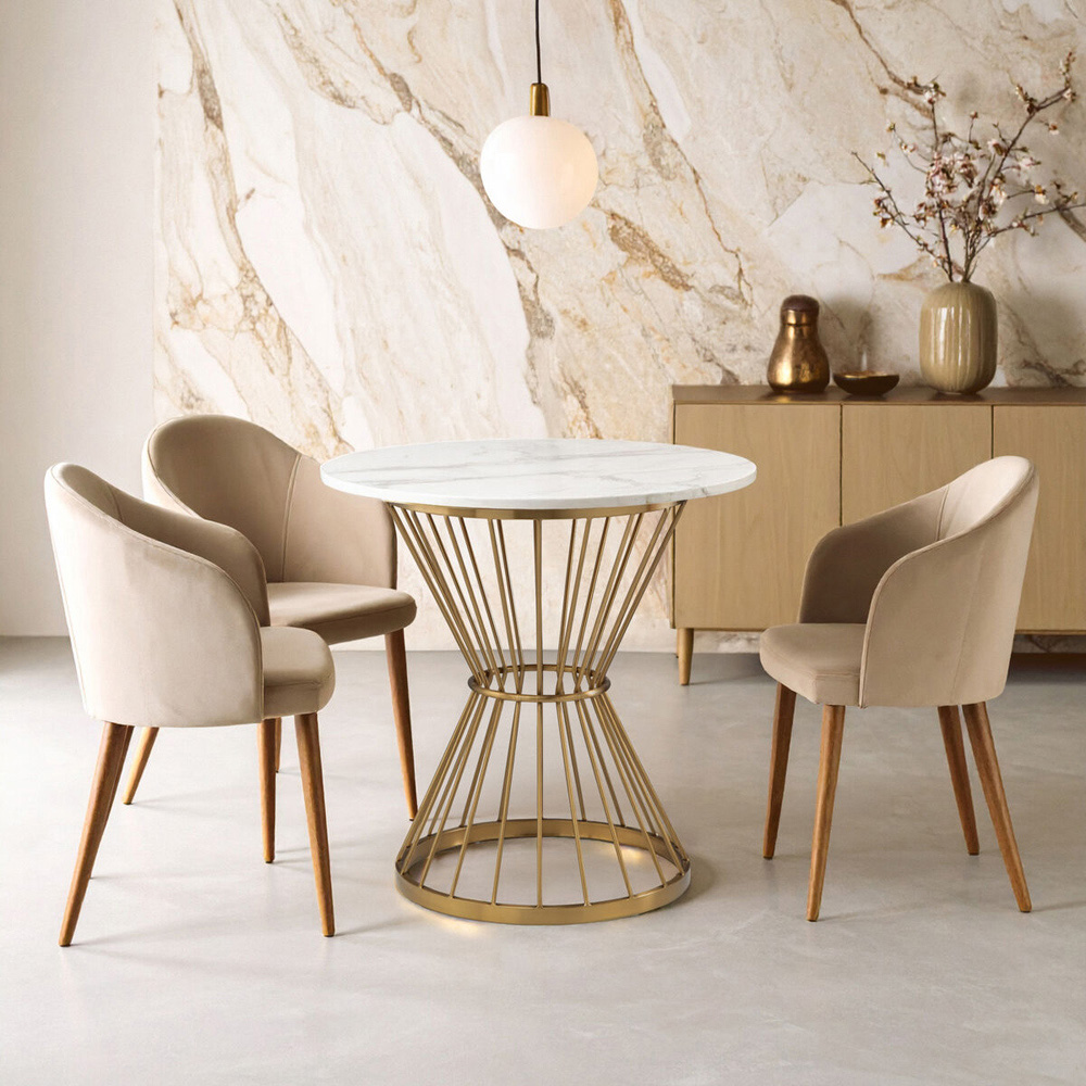 Premier Housewares Hourglass White Marble Dining Table with Gold Base Image 4