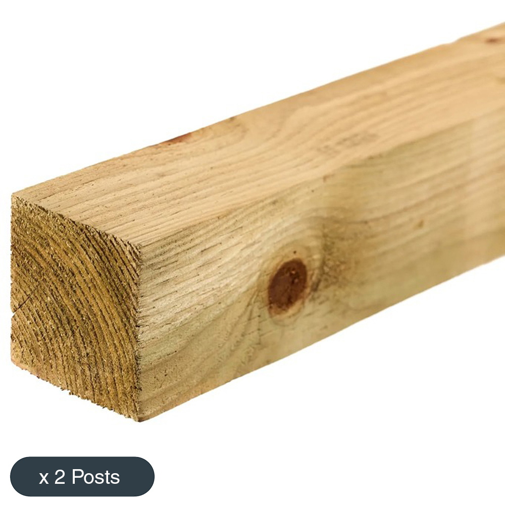 Incised UC4 Green Treated 3000 x 100 x 100mm 2 Pack Square Top Wooden Fence Post Image
