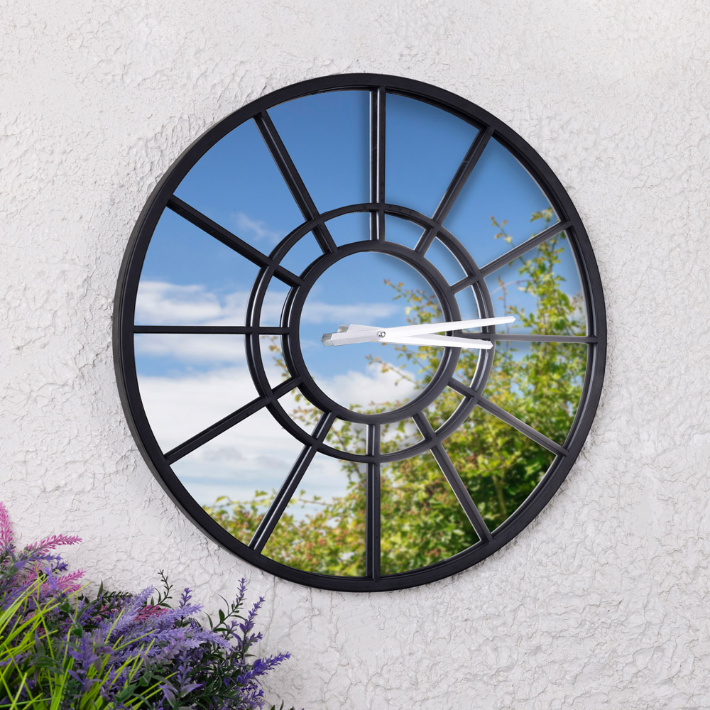 Charles Bentley Buttermere Black Mirrored Round Skeleton Indoor and Outdoor Wall Clock 50cm Image 8