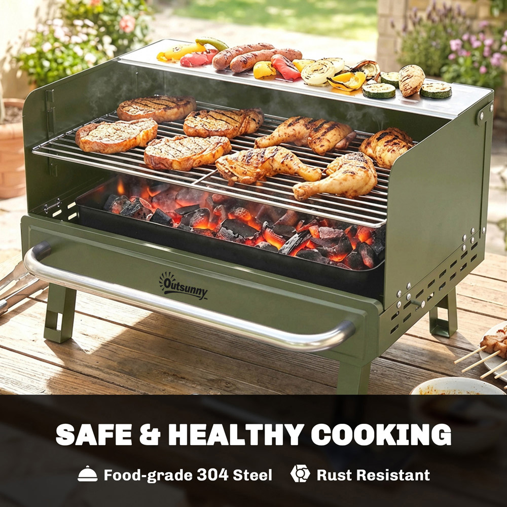 Outsunny Green Portable Barbecue Grill with Adjustable Grates Image 6