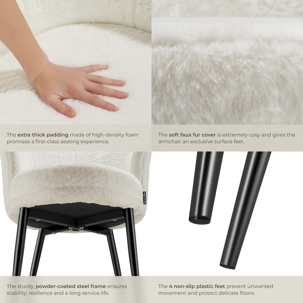 tectake Stella Cream and Black Faux Fur Armchair Image 5