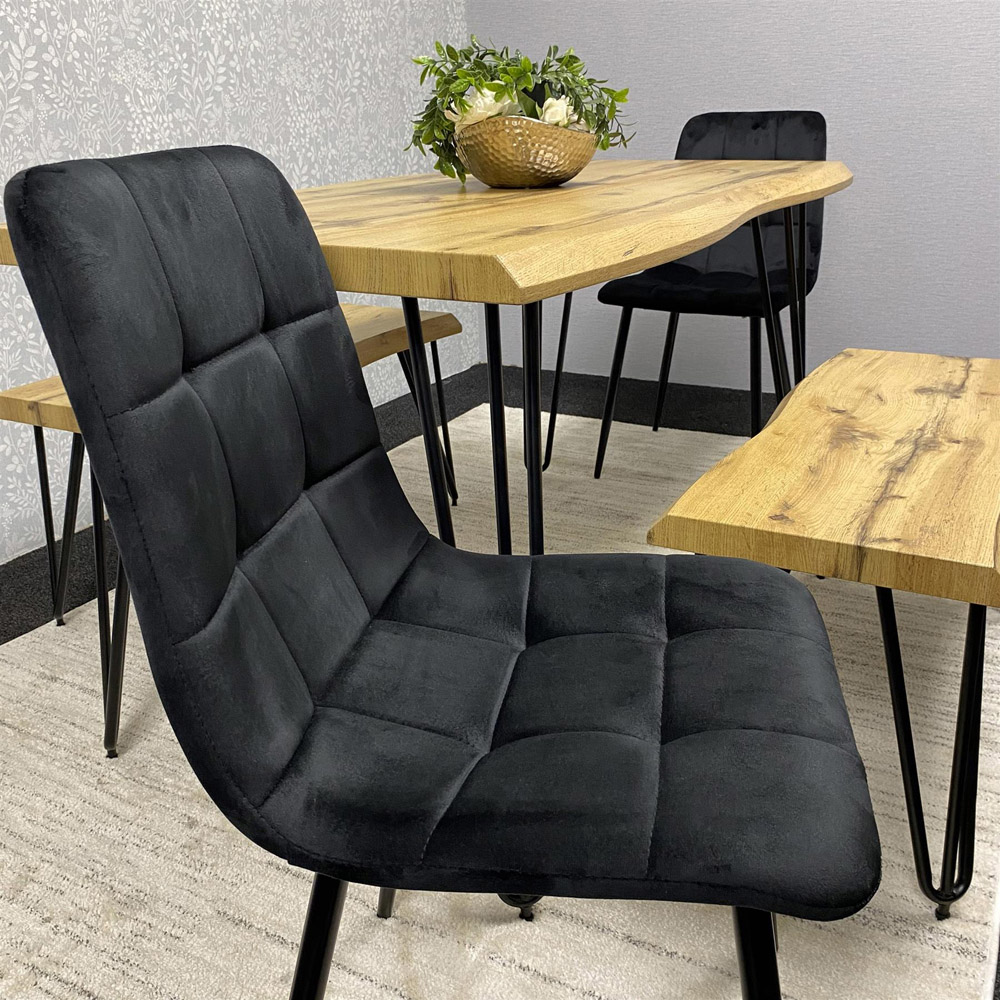 Kosy Koala 6 Seater Velvet Wooden Dining Set with Bench Black Image 4
