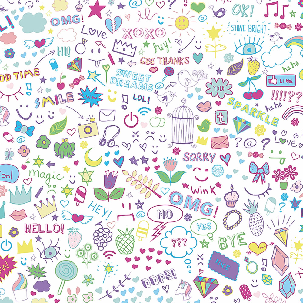 Origin Murals Social Doodle Text Purple Wall Mural Image 2