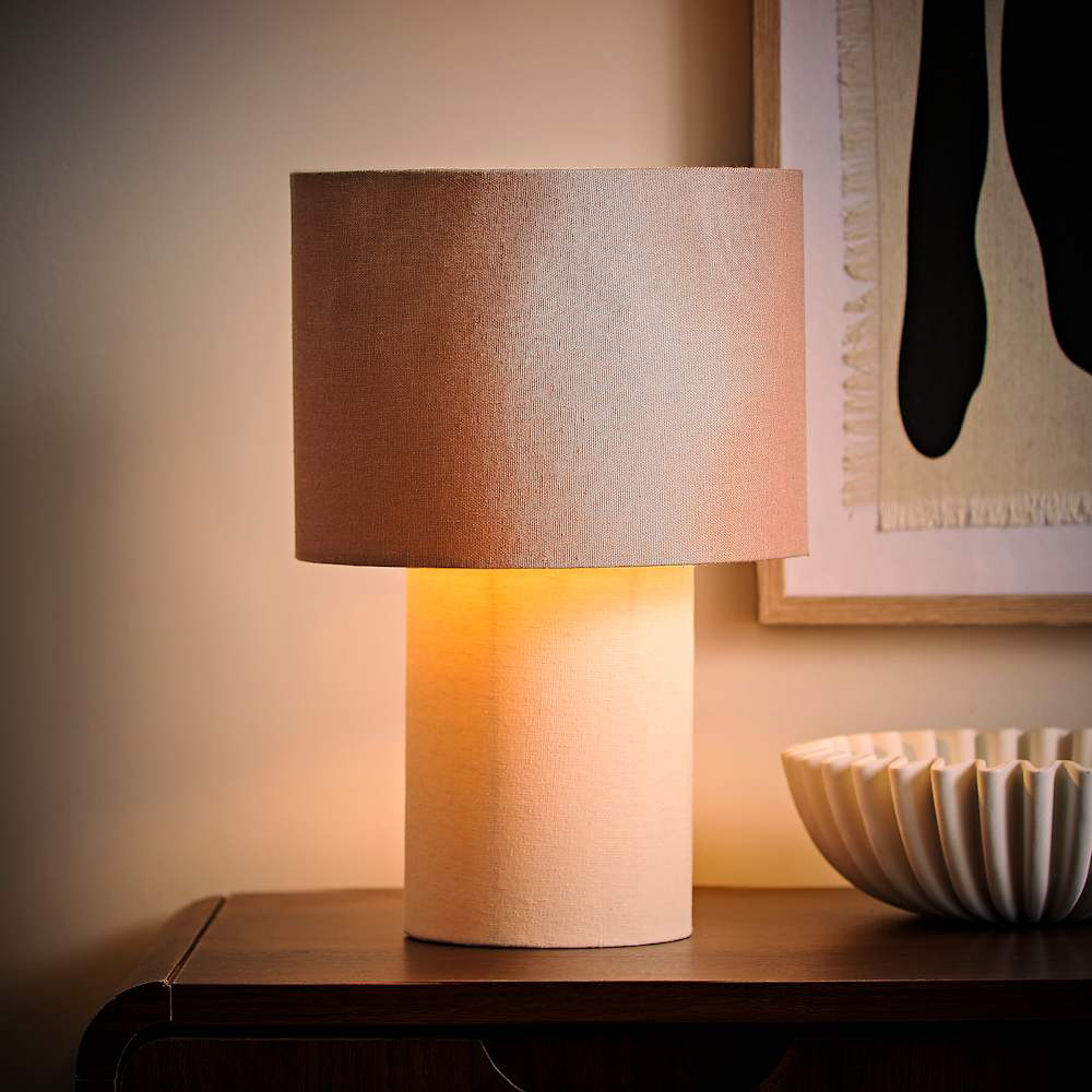 ValueLights Bobby Mocha Clash Duo Fabric Table Lamp and Bulb Image 2