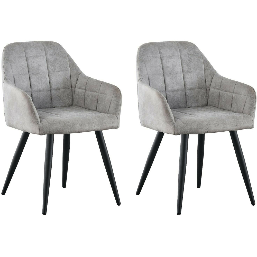 Adrian Set of 2 Light Grey Suede Faux Leather Dining Chairs Image 2