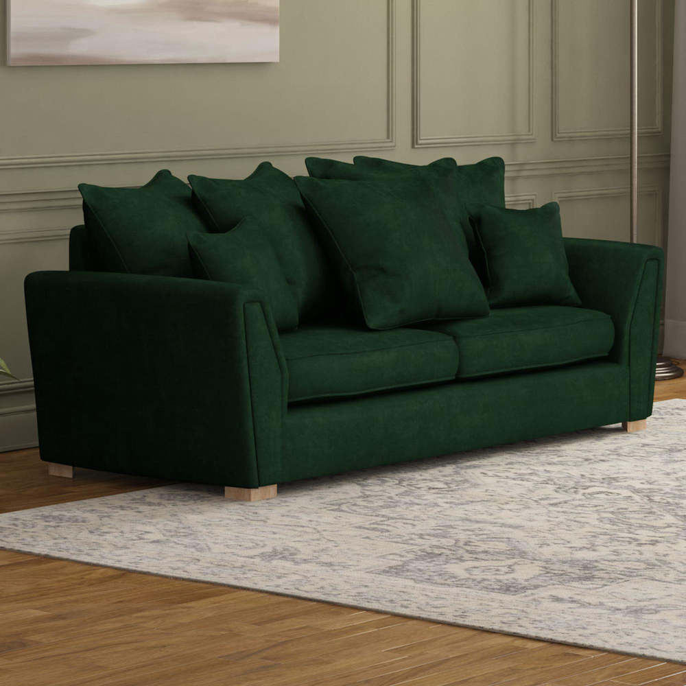 Wendleberry 3 Seater Forest Green Plush Velvet Scatter Back Sofa Image 5