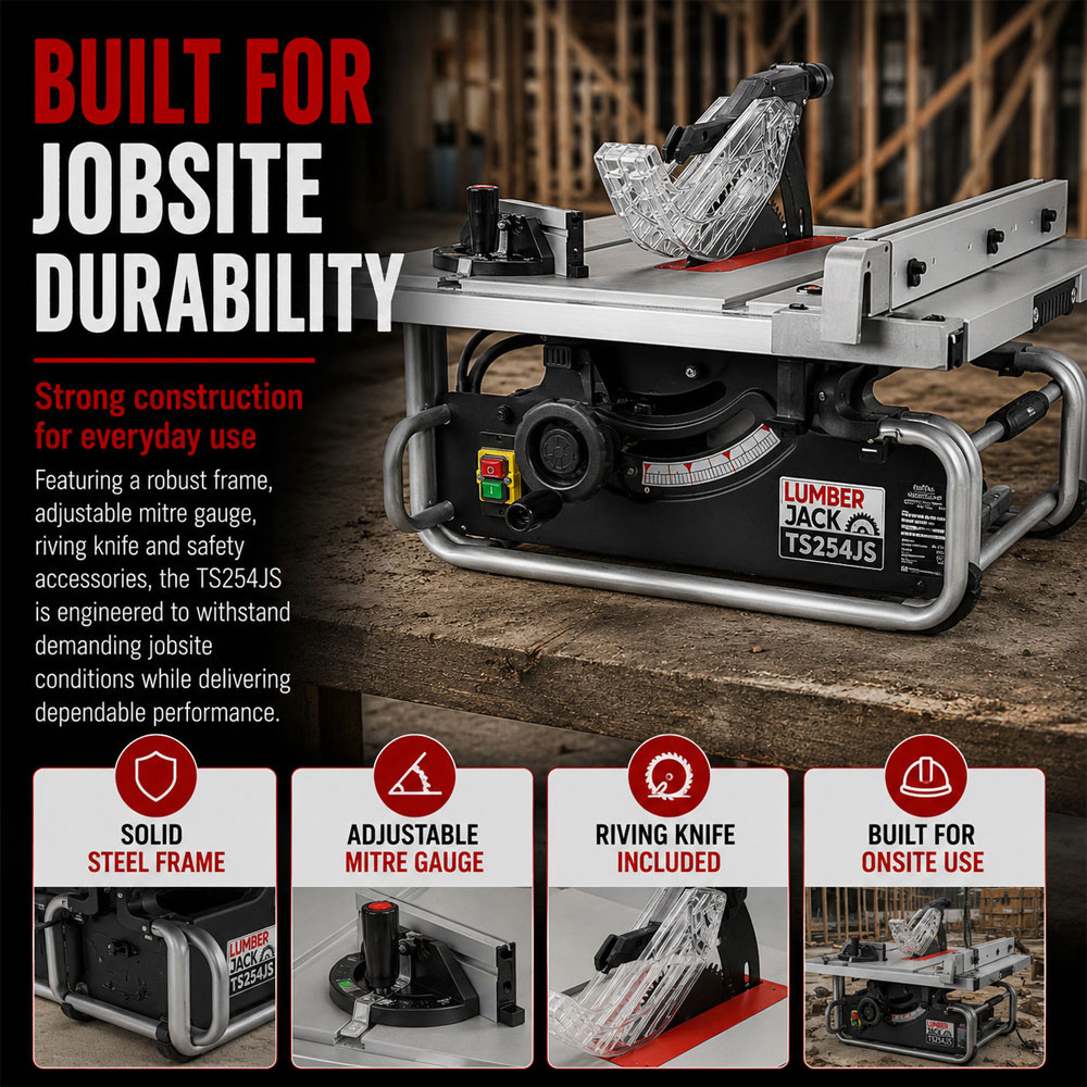 Lumberjack TS254JS 2000W Black Compact Portable Table Saw 254mm Image 6