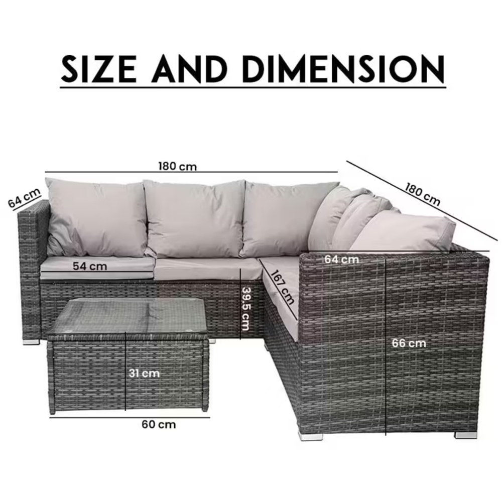 Alivio 5 Seater Grey Rattan Corner Sofa Set Image 8