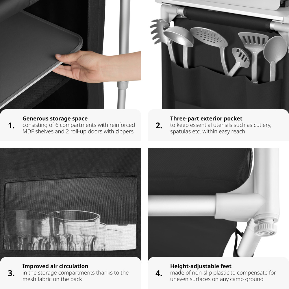 tectake 6 Compartments Black Foldable Camping Kitchen Image 5