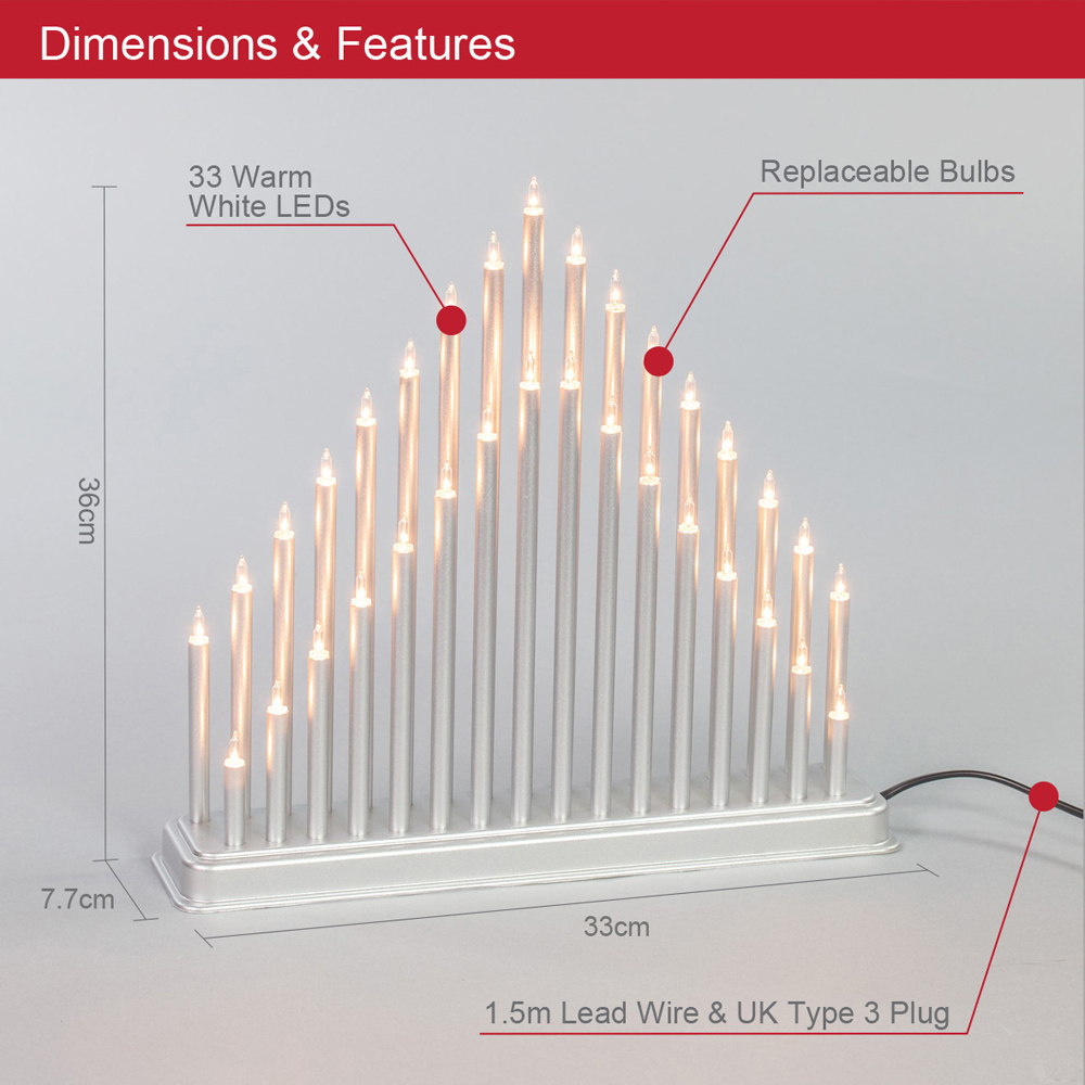 The Christmas Workshop Silver 33 White Fairy Light Candle Bridge Light Image 8