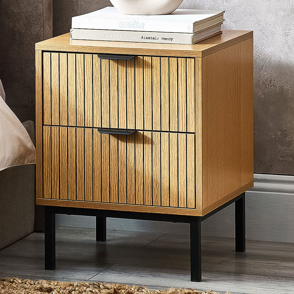 Julian Bowen Sia 2 Drawer Warm Wood Bedside Table Image 1