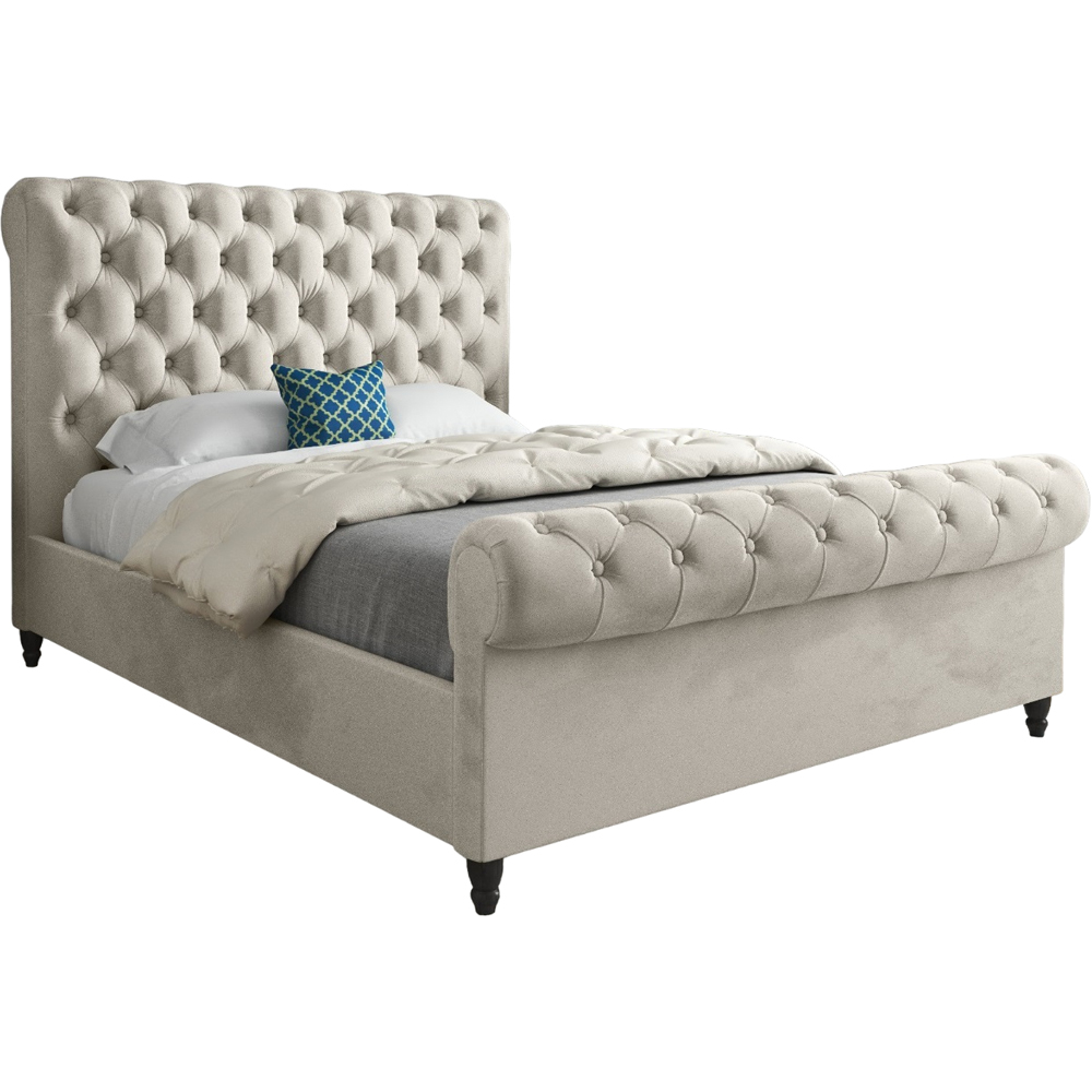 Sienna Single Silver Soft Velvet Upholstered Sleigh Bed Frame with Scrolled Headboard Image 2
