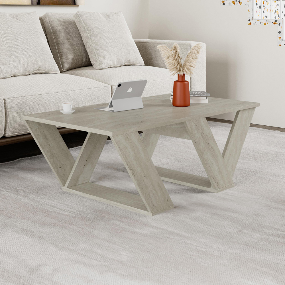 Decortie Pipra Travertine Wood Modern Coffee Table Image 3