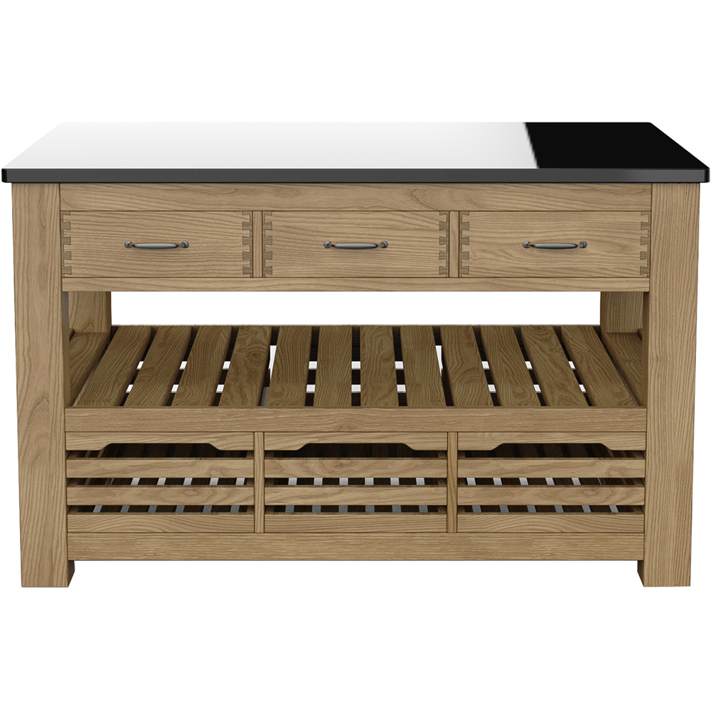 Baumhaus Kitchen Island 3 Drawer 2 Shelf Oak with Black Granite Top Image 2