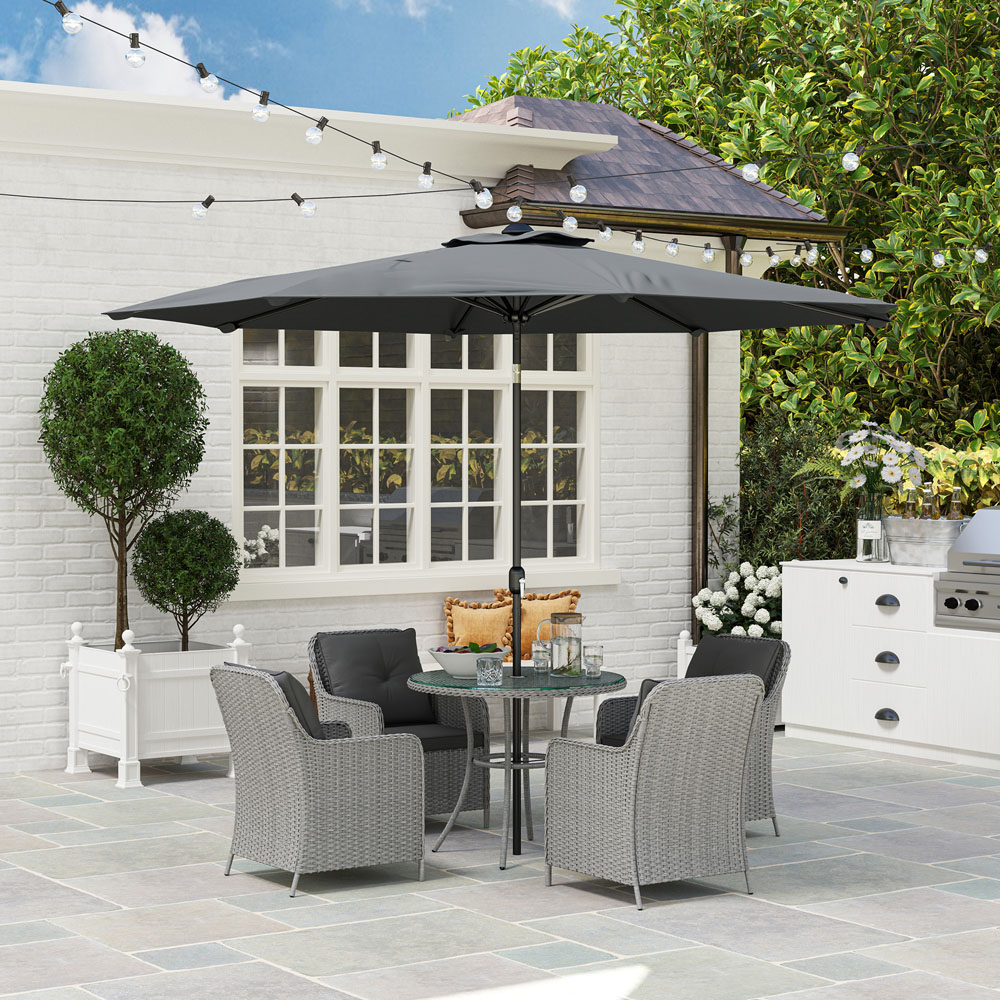 Outsunny 4 Seater Light Grey Rattan Garden Dining Set with Parasol and Cushions Image 3
