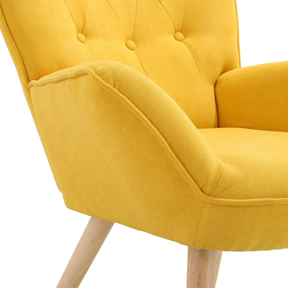 Living and Home Yellow Tufted Button Linen Armchair Image 6