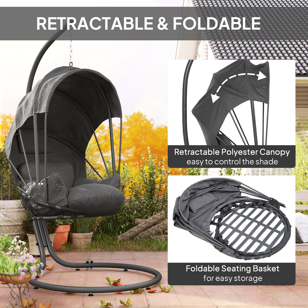 Outsunny Grey Hanging Egg Chair with Canopy Image 6