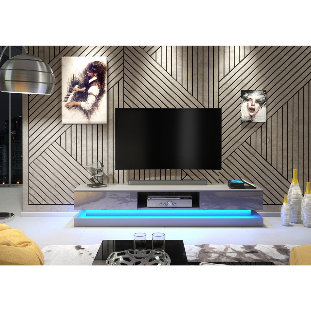 Creative Furniture Bloom Dark Grey and Dark Grey Gloss 2 Door Single Shelf TV Unit with LED Image 5