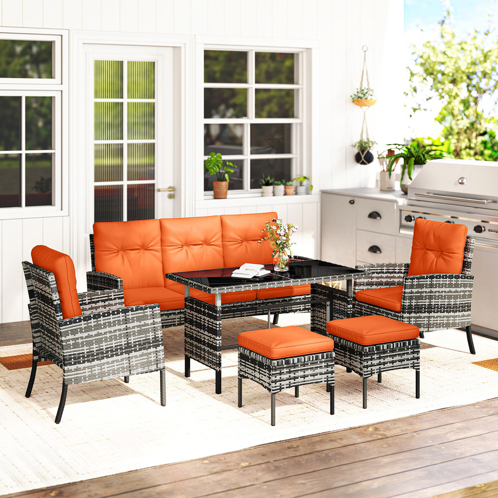 Outsunny Orange 7 Seater PE Rattan Garden Lounge Set with Cushion Image 5