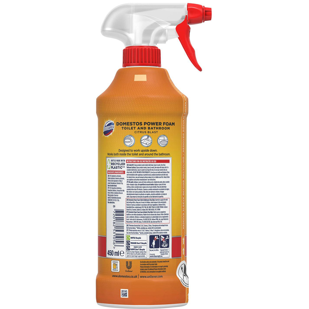 Domestos Power Foam Citrus Blast Toilet and Bathroom Cleaner Spray 450ml 6 Pack Image 3