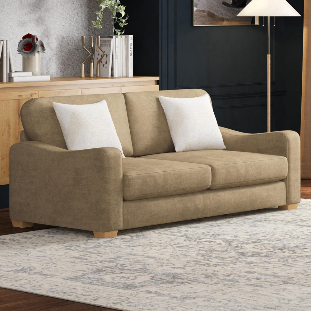 Theadford 3 Seater Mink Plush Velvet Fixed Back Sofa Image 4