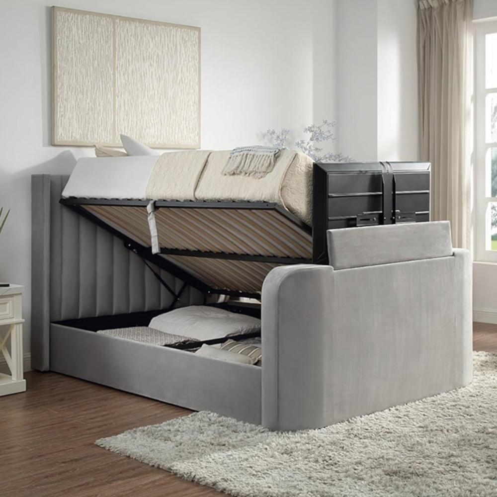 Home Treats Double Grey Velvet Ottoman TV Bed Image 2