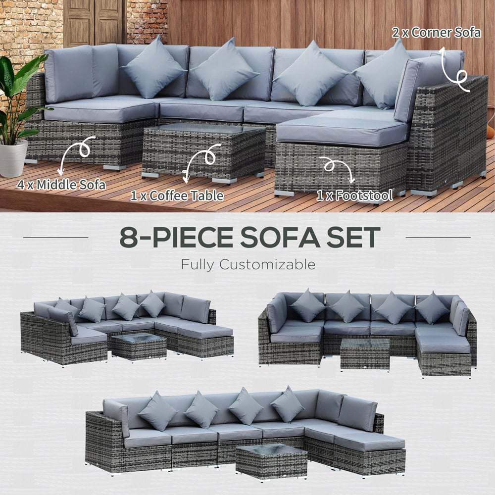 Outsunny 7 Seater Grey Rattan Corner Sofa Set with Table Image 6