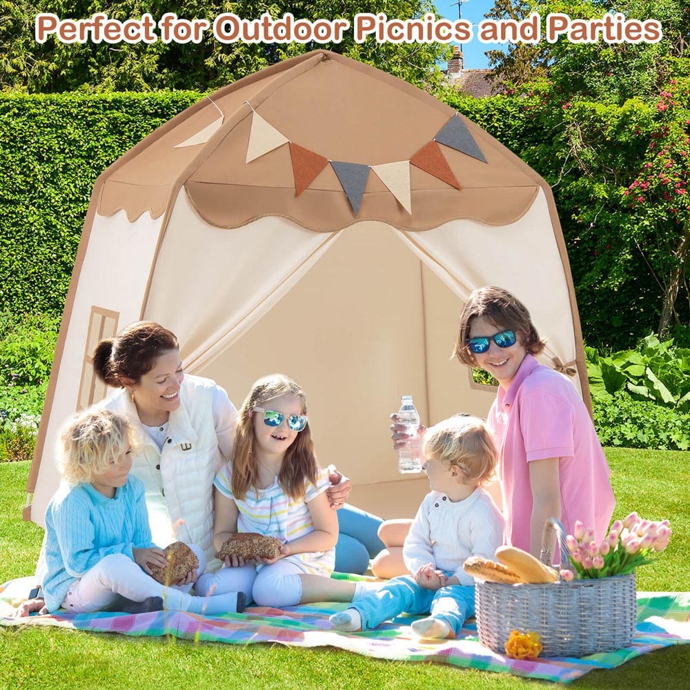 Costway 3 Person Extra Large Kids Play Tent with Lights Coffee Image 3