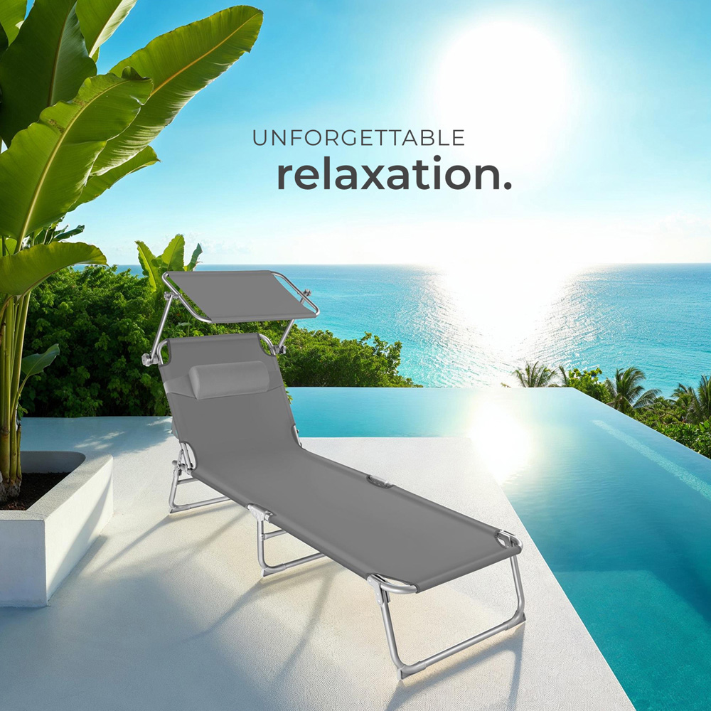 tectake Chloé Set of 2 Grey 4 Step Backrest Sun Lounger with Head Cushion Image 8