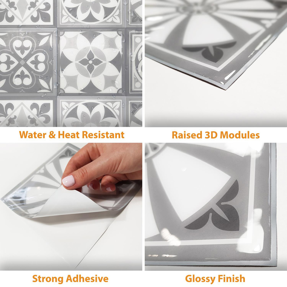 Walplus Purbeck Stone Grey Glossy 3D Tile Sticker 15 x 15cm 16 Pack Image 4