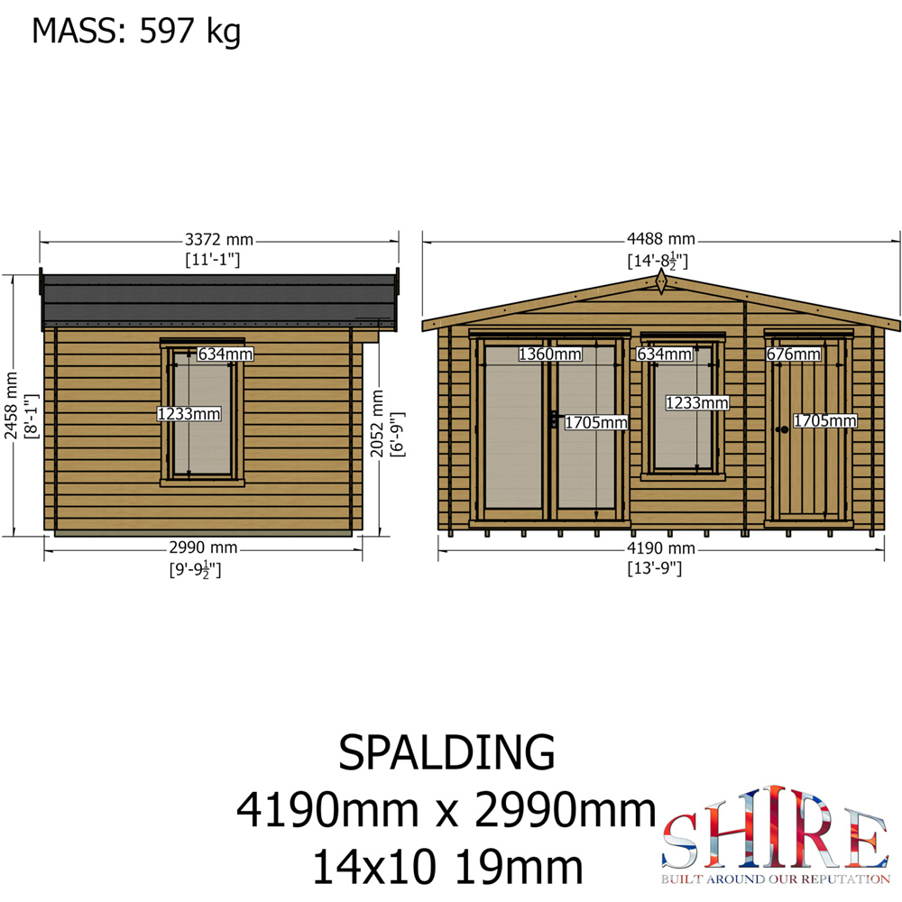 Shire Bourne 14 x 10ft Apex Garden Log Cabin Image 7