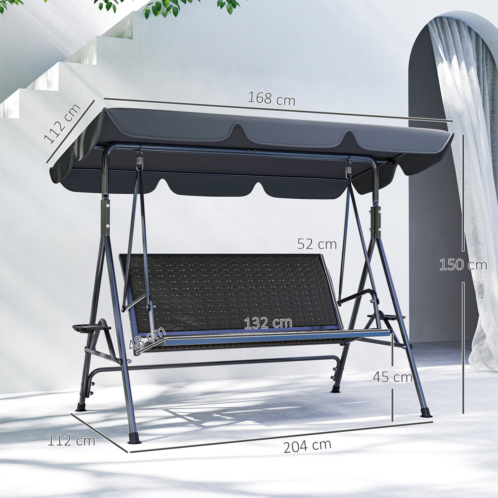 Outsunny 3 Seater Grey Garden Swing Bench with Adjustable Canopy Image 9