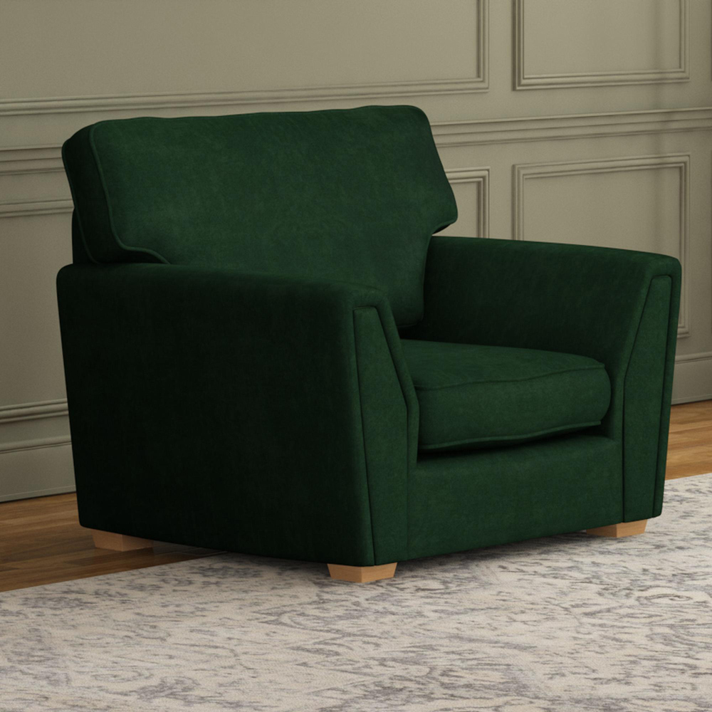 Wendleberry Forest Green Plush Velvet Fixed Back Armchair Image 5